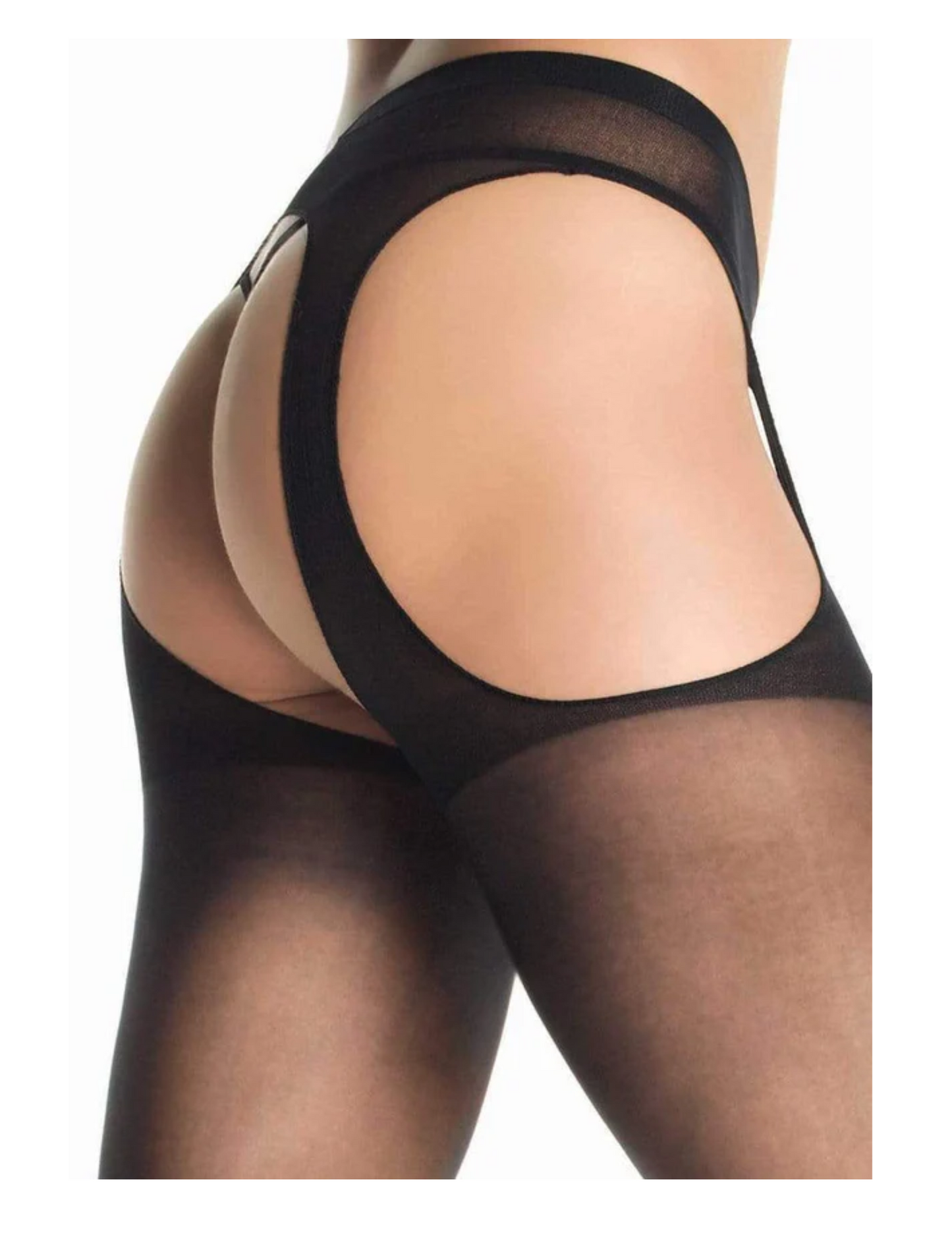 Close-up of the back side of the Sheer Suspender Pantyhose (black/OS) by Leg Avenue.