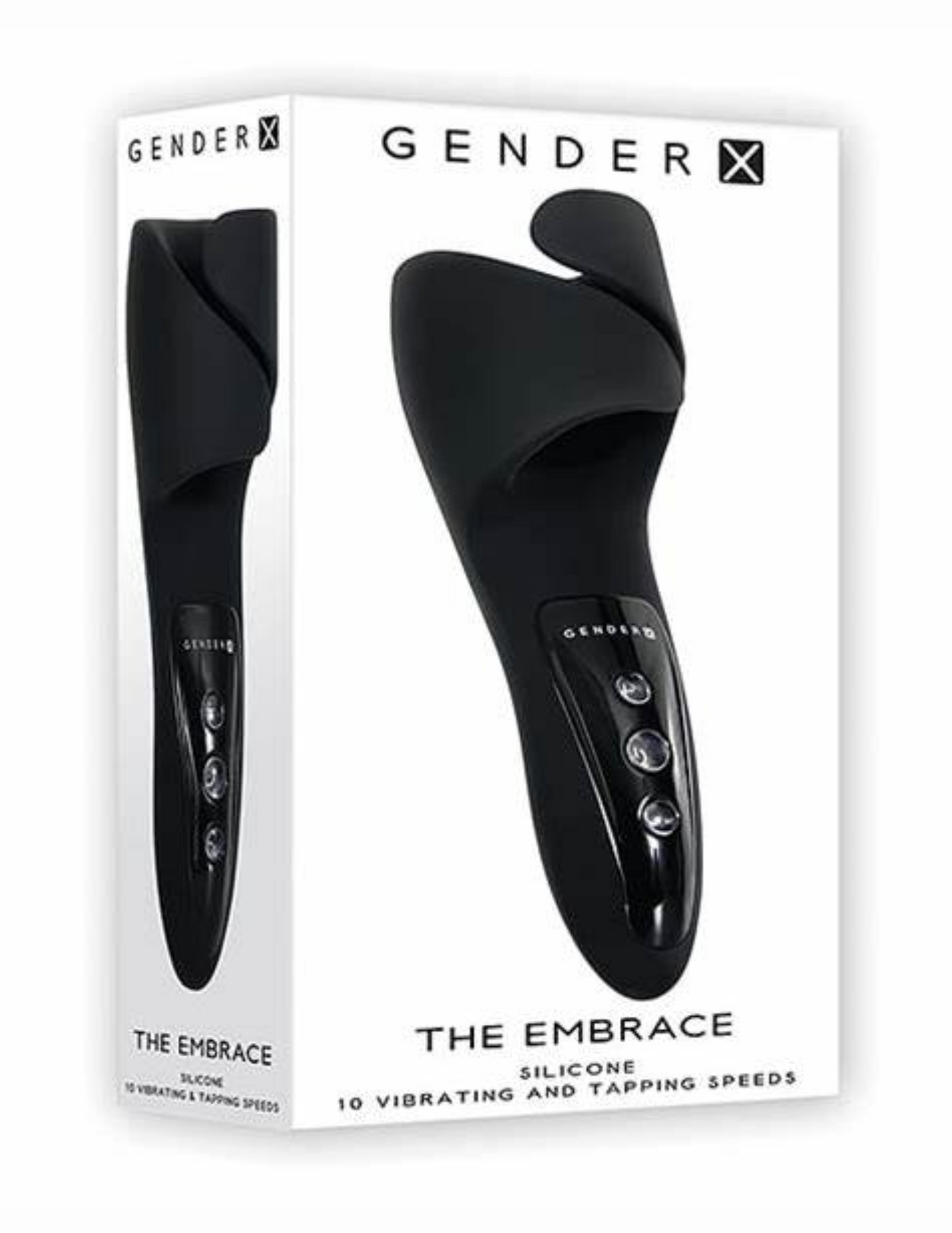 Evolved Gender X Embrace Vibrating Stroker in its box.