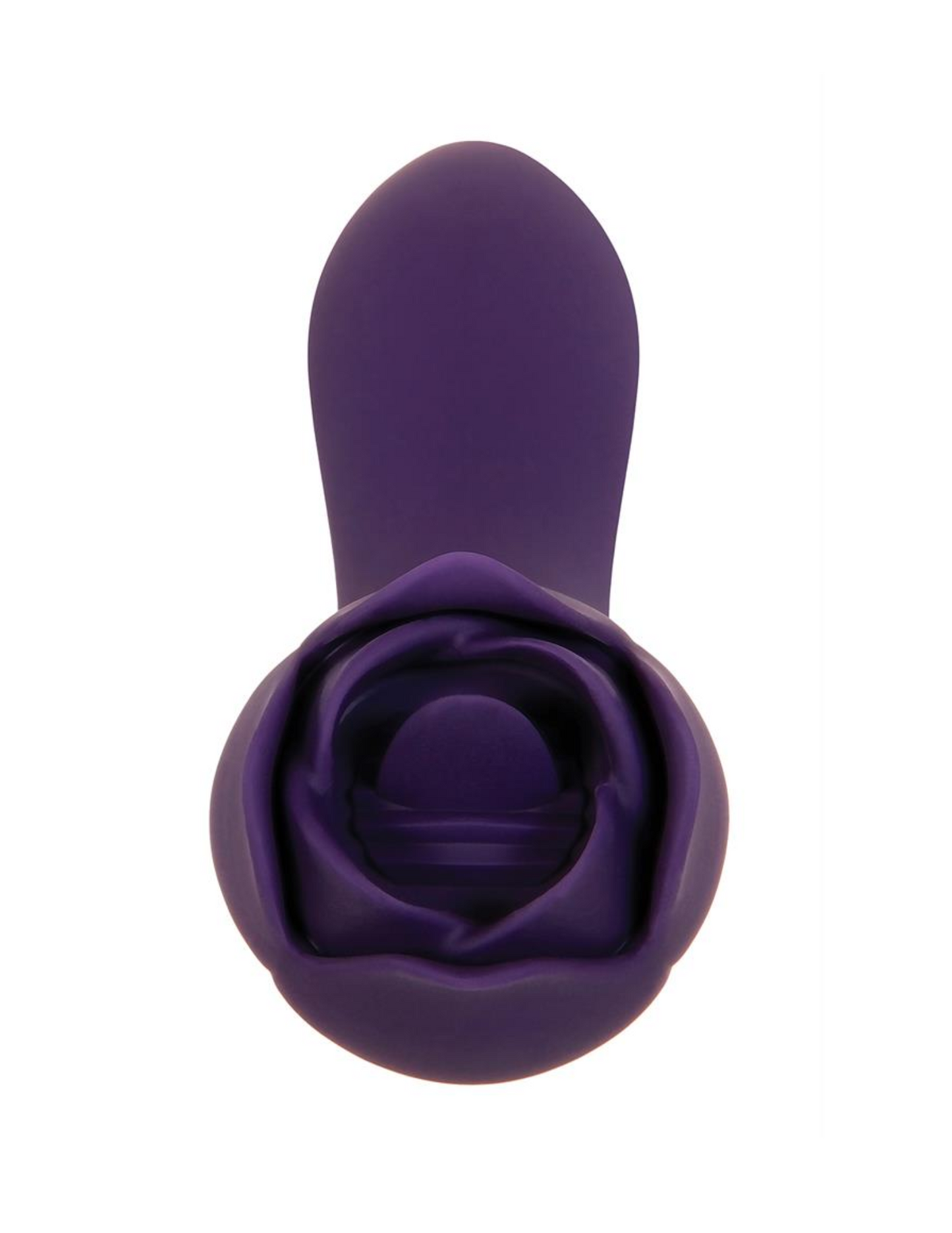 Close-up of the flicking tongue and flexible petals on the Thorny Rose Rechargeable Silicone Dual-Ended Vibrator and Clitoral Flicker from Evolved.