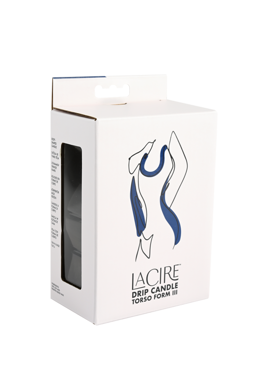 Side angle of the box that the LaCire Torso Candle from Sportsheets (form 3/blue) comes in.