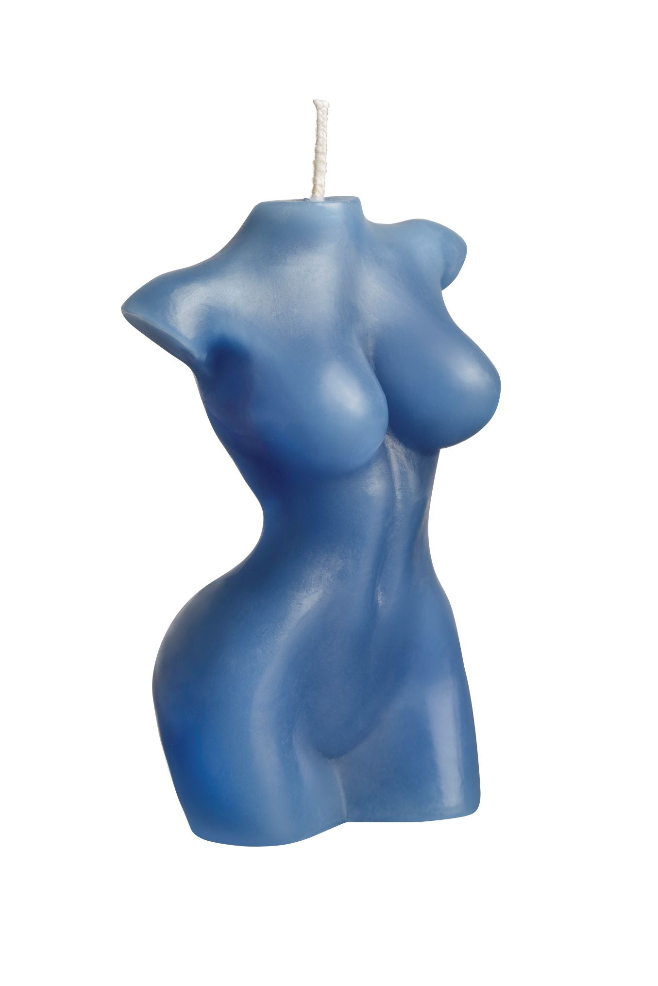 Side angle view of the LaCire Torso Candle from Sportsheets (form 3/blue) shows off the female curves of the candle.