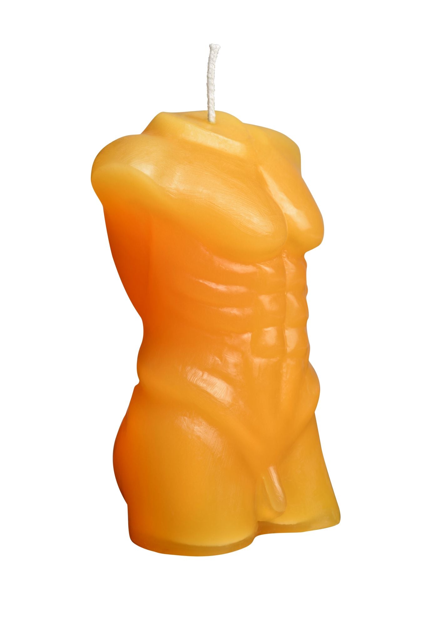 Side view of the aCire Torso Candle from Sportsheets (form 4/gold) shows more of the muscles shown on the aCire Torso Candle from Sportsheets (form 4/gold) male form candle.