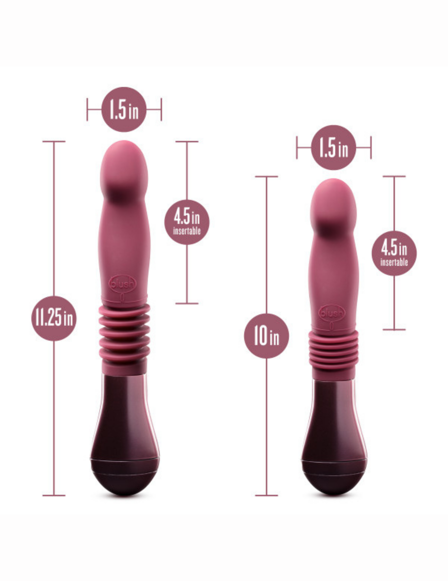 Image of Temptasia in its two sizes - Trixie Rechargeable Silicone Thrusting Dildo - (Wine)