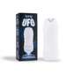 Photo of the UFO Rechargeable Vibrating Stroker, from Hung, next to its box.