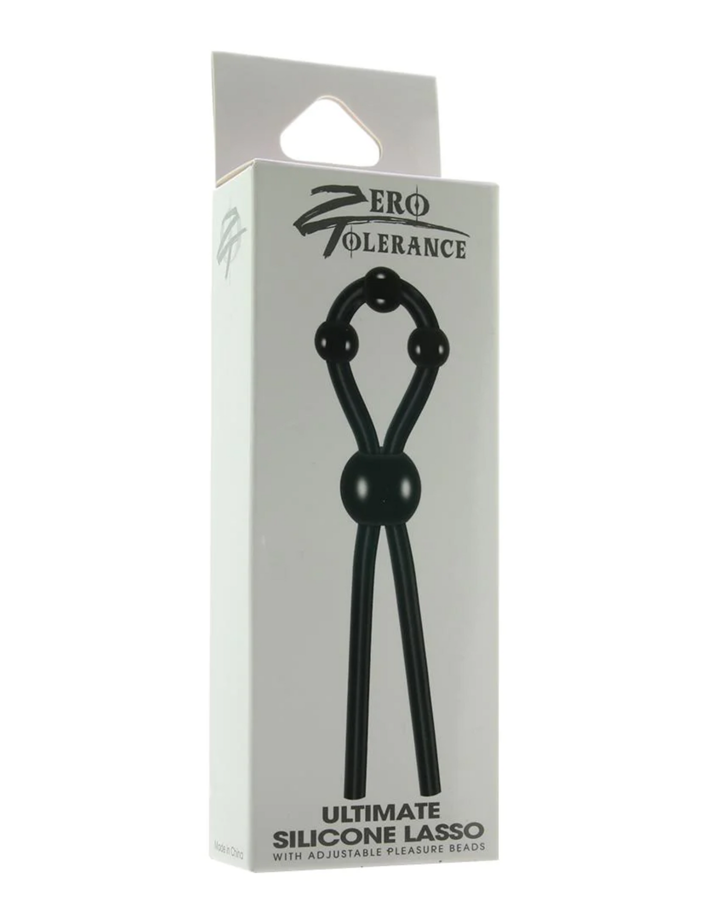 Front of the box for the Zero Tolerance Ultimate Silicone Lasso w/ Pleasure Beads.