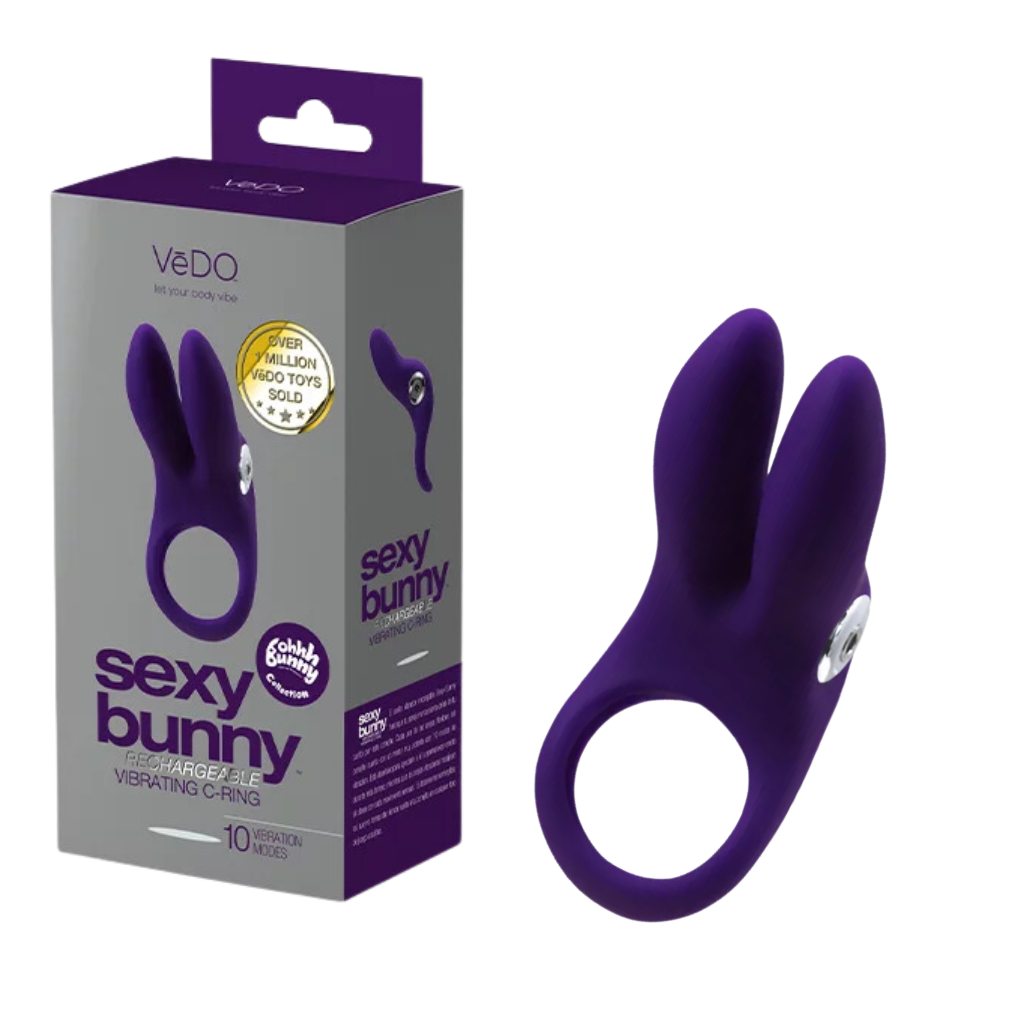 VeDO - Sexy Bunny Rechargeable Silicone Couples Cock Ring - Purple, Black
