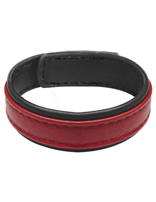 Full view of the Strict Leather Cock Gear Velcro Leather Cock Ring from XR Brands.