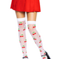Leg Avenue sheer polka dot thigh highs with cherry accents. Front view. White.