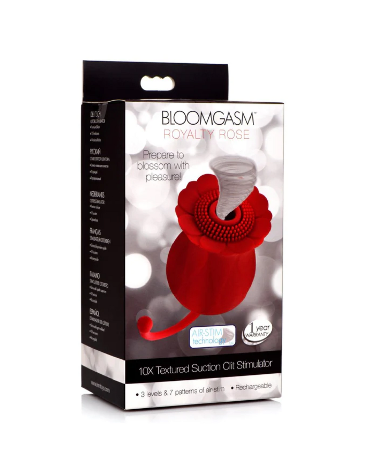 Bloomgasm - Royalty Rose Rechargeable Silicone Textured Suction Clitoral Stimulator - Red