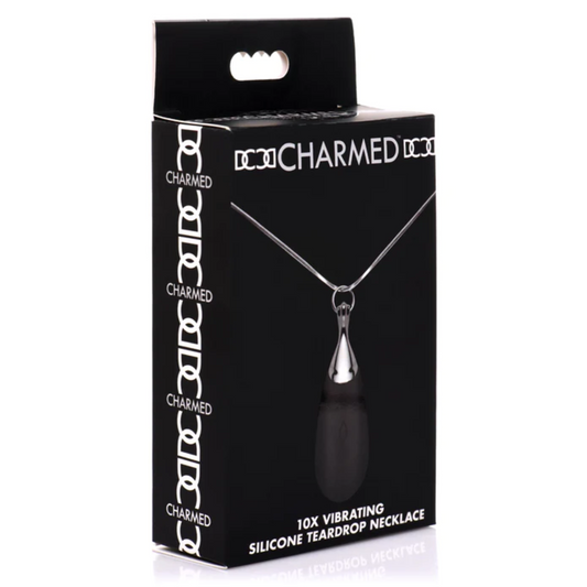 Charmed - 10X Vibrating Silicone Teardrop Necklace - Black/Silver