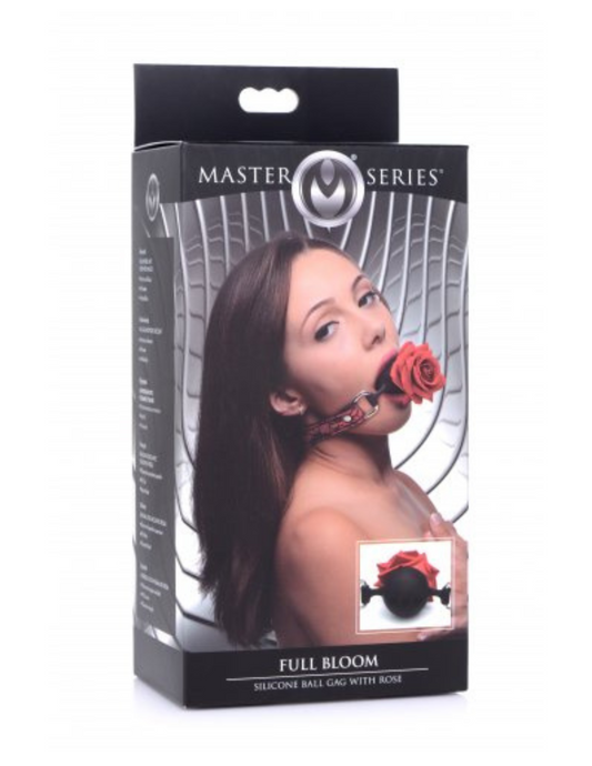 Master Series - Full Bloom Silicone Ball Gag w/ Rose - Red/Black