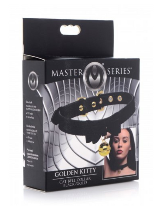 Master Series - Golden Kitty Cat Bell Collar - Black/Gold