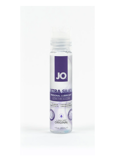 Photo of the front of the bottle of JO Xtra Silky Thin Silicone Lubricant, 1oz.