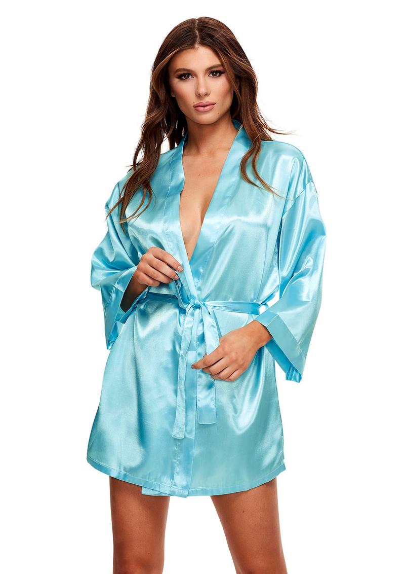 All Satin Robe - Blue - One Size