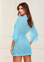 Load image into Gallery viewer, Allover Lace and Satin Robe - Blue - One Size