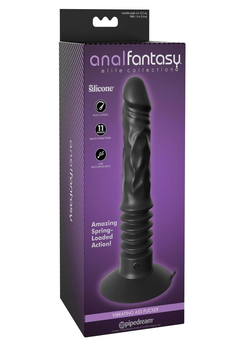 Anal Fantasy Elite Silicone Vibrating Ass Fucker USB Rechargeable Thrusting Dildo - Black