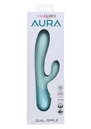 Aura Dual Ripple Rechargeable Silicone Rabbit Vibrator - Blue