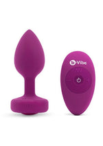 Load image into Gallery viewer, B-Vibe Vibrating Jewel Plug Rechargeable Silicone Anal Plug with Remote - Fuchsia - Medium/Small