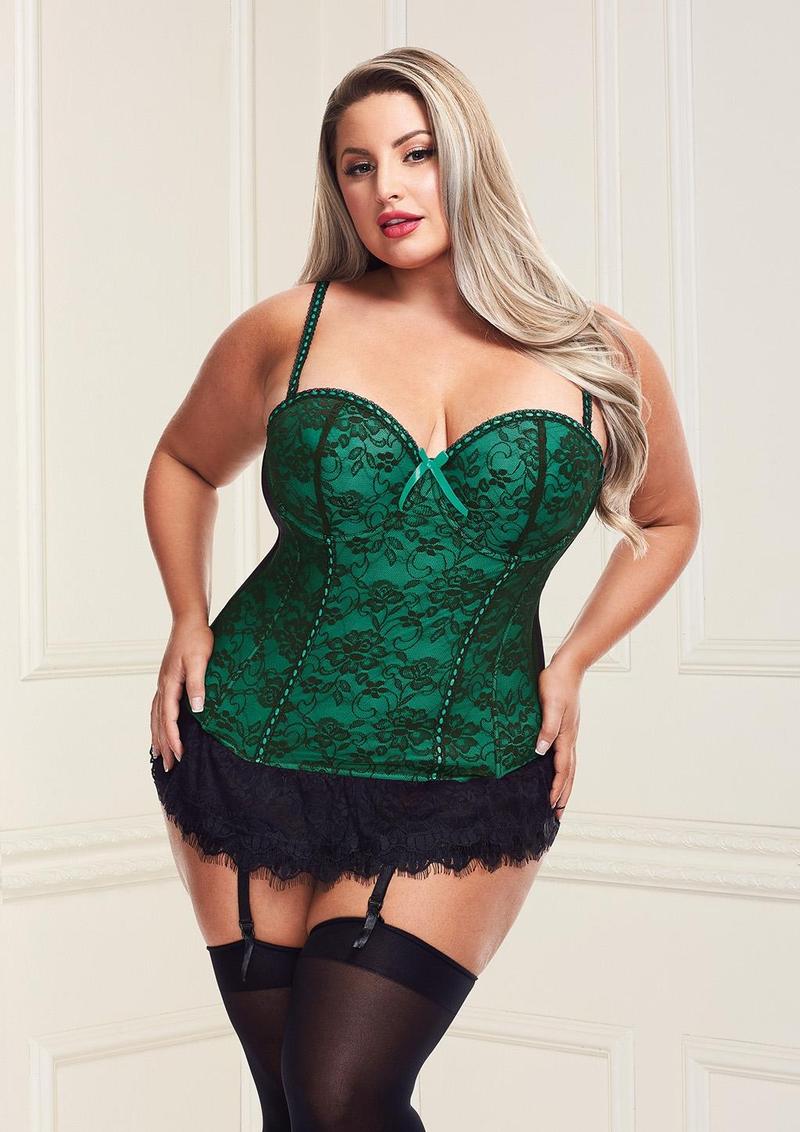 Baci Bustier and G-String - Green - Queen/XLarge