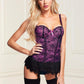 Baci Bustier and G-String - Purple/White - Medium