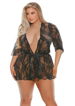Load image into Gallery viewer, Barely Bare Lace Robe - Black - Plus Size/Queen