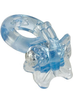 Load image into Gallery viewer, Basic Essentials Butterfly Enhancer Vibrating Cock Ring with Clitoral Stimulation - Blue/Pink
