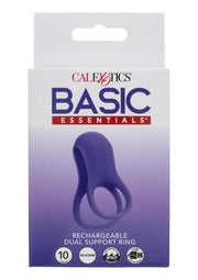 Basic Essentials Rechargeable Dual Support Silicone Cock Ring - Purple