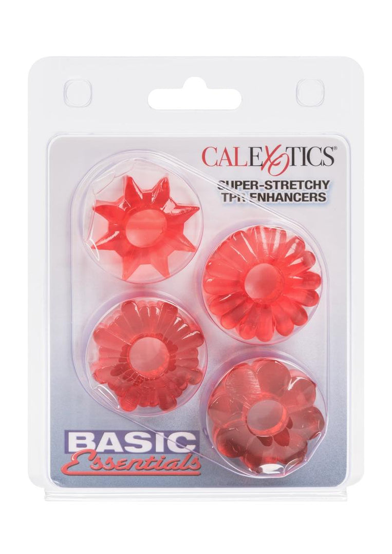 Basic Essentials Super Stretchy Enhancer Cock Rings - Assorted Colors/Red