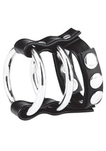 Load image into Gallery viewer, Blue Line C and B Gear Double Metal Cock Ring with Adjustable Snap Ball Strap - Black/Metal
