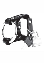 Load image into Gallery viewer, Blue Line C and B Gear Metal Cock Ring with Locking Ball Strap - Black/Metal
