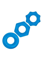 Load image into Gallery viewer, Blue Line Nuts and Bolts Stretch Cock Ring - Blue - 3 Pack

