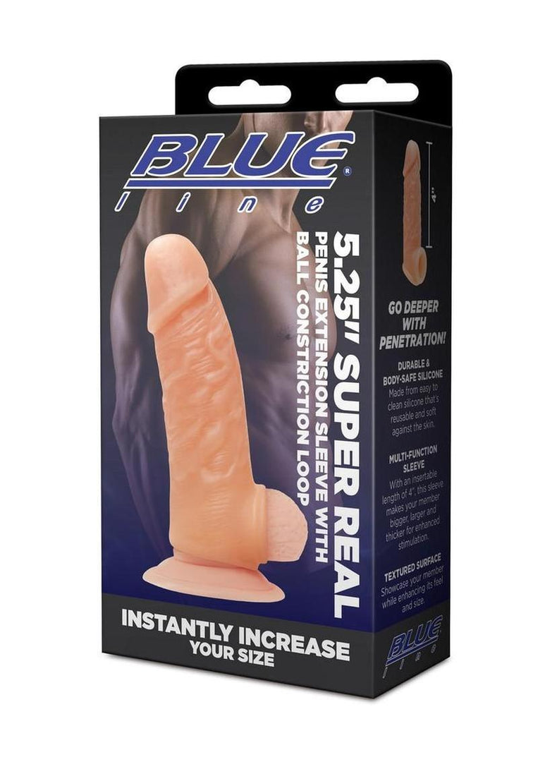 Blueline Super Real Penis Silicone Extension Sleeve with Ball Constriction Loop - Vanilla - 5.25in