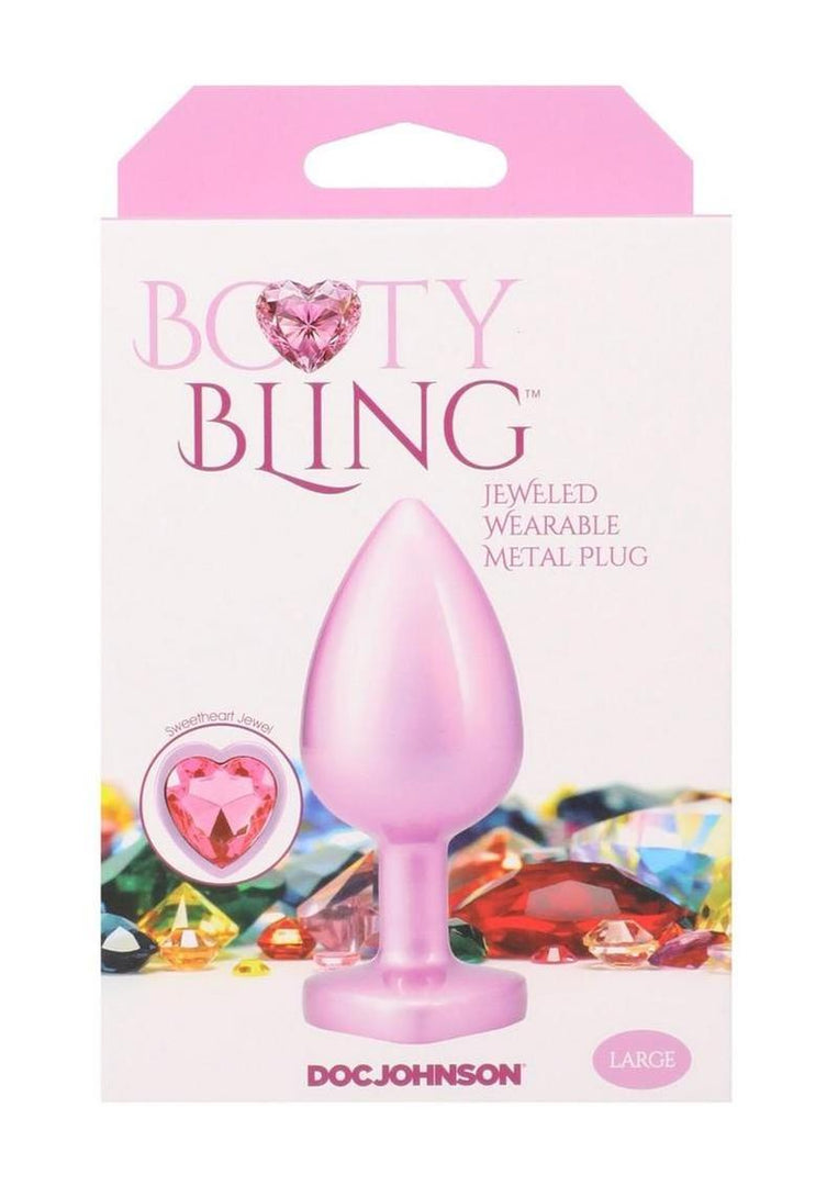 Booty Bling Heart Diamond Jeweled Wearable Metal Plug - Metal/Pink - Large