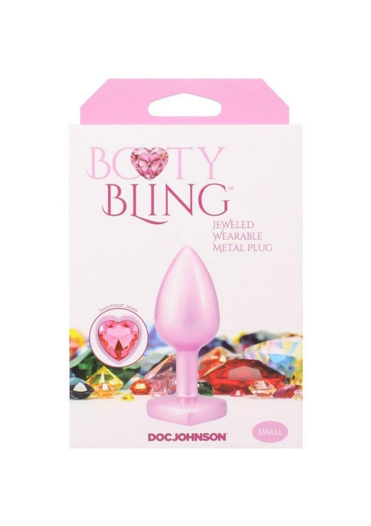 Booty Bling Heart Diamond Jeweled Wearable Metal Plug - Metal/Pink - Small