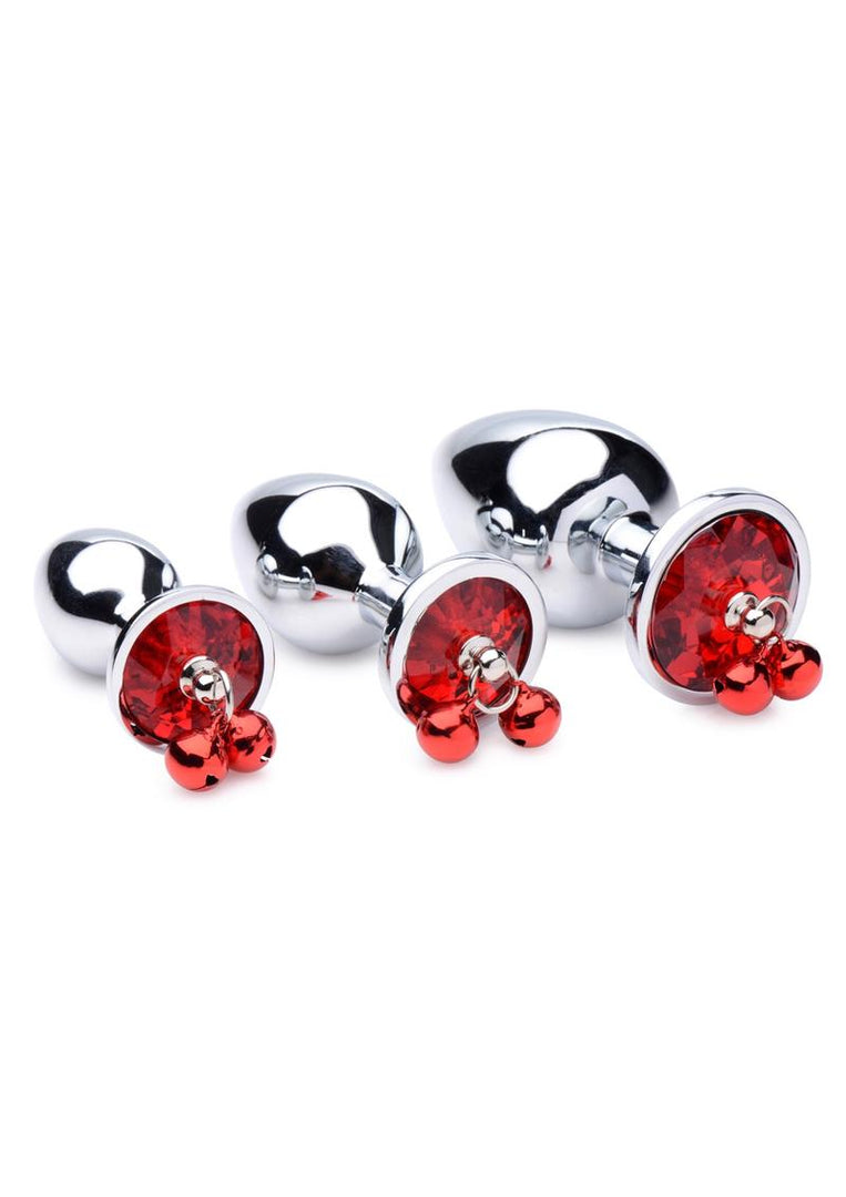 Booty Sparks Gemstones Red Jasper with Bells Anal Plug - Red/Silver - 3 Pieces/Set