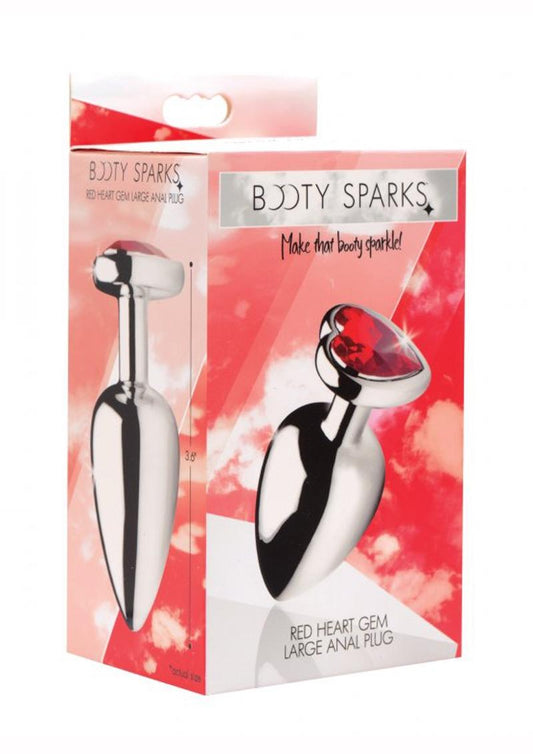 Booty Sparks Heart Gem Large Anal Plug - Metal/Red - Large