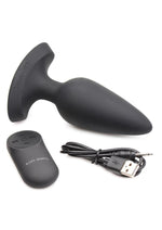 Load image into Gallery viewer, Booty Sparks Laser Heart Rechargeable Silicone Anal Plug with Remote Control - Large - Black with Red Lights
