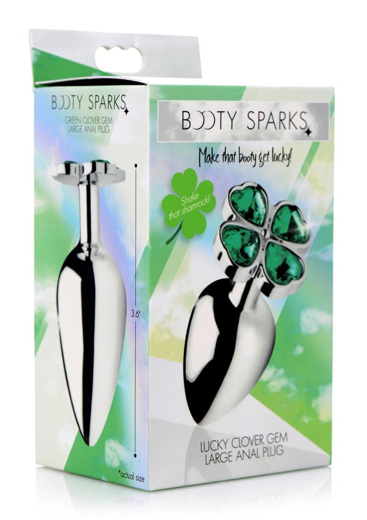 Booty Sparks Lucky Clover Gem Large Anal Plug - Green - Large