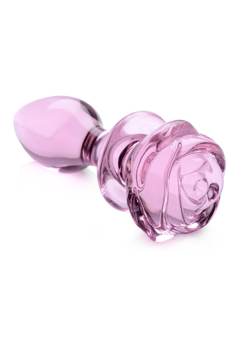 Booty Sparks Pink Rose Glass Anal Plug - Pink - Medium