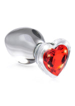 Load image into Gallery viewer, Booty Sparks Red Heart Gem Glass Anal Plug - Clear/Red - Large