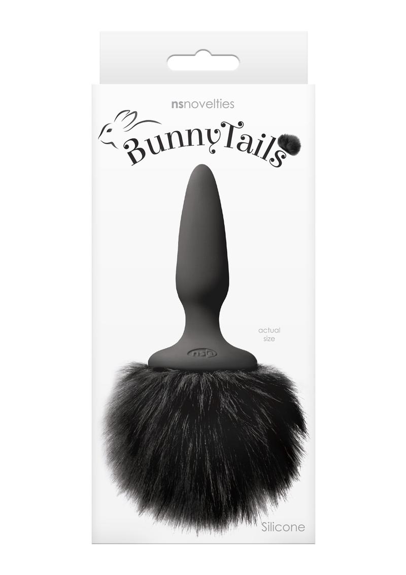 Bunny Tails Mini Silicone Butt Plug - Black Fur - Black