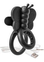 Load image into Gallery viewer, Charged Monarch USB Rechargeable Butterfly Vibe Silicone Cock Ring Waterproof - Black
