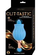 Load image into Gallery viewer, Clit-Tastic Rose Bud Dual Massager Rechargeable Silicone with Clitoral Stimulator - Blue