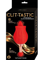 Load image into Gallery viewer, Clit-Tastic Rose Bud Dual Massager Rechargeable Silicone with Clitoral Stimulator - Red