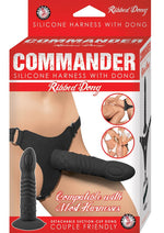 Load image into Gallery viewer, Commander Silicone Adjustable Harness with Ribbed Dildo - Black