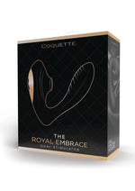 Load image into Gallery viewer, Coquette Royal Embrace Rechargeable Silicone Dual Vibrator with Clitoral Stimulator - Black/Gold
