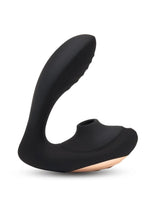 Load image into Gallery viewer, Coquette Royal Embrace Rechargeable Silicone Dual Vibrator with Clitoral Stimulator - Black/Gold
