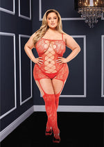 Load image into Gallery viewer, Corset Front Suspender Lace Bodystocking - Red - Queen
