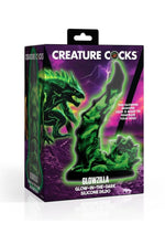 Load image into Gallery viewer, Creature Cocks Glowzilla Glow In The Dark Silicone Dildo - Black/Glow In The Dark/Green