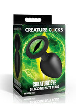 Load image into Gallery viewer, Creature Cocks Green Eye Silicone Butt Plug - Black/Green - Medium